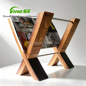 Porte-revues en bois en forme de X vintage Organisateur de littérature moderne pour la maison et le bureau avec tiges en métal Supports de rangement - Product Image 1