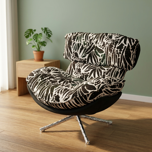 Modern Egg Chair Fabric Black White Pattern Solid Back Revolving Living Room Furniture Metal Legs Midcentury Style - Product Image 2