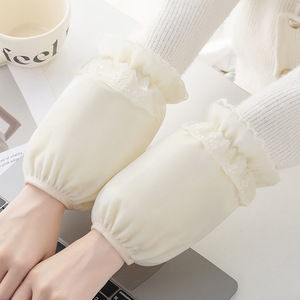 Protège-manchettes en velours de style coréen avec garniture en dentelle pour femmes, adultes, étudiants, usage professionnel et domestique, protection anti-taches - Product Image 4