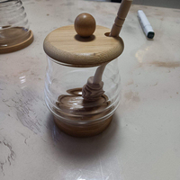 Pot à miel en verre borosilicate transparent avec design abeille, décoratif, avec cuillère distributrice