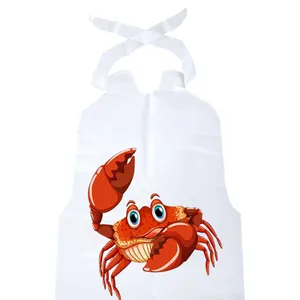 Produsen kustom celemek makan kepiting Premium celemek makanan laut plastik dewasa Bib kepiting Lobster sekali pakai untuk restoran