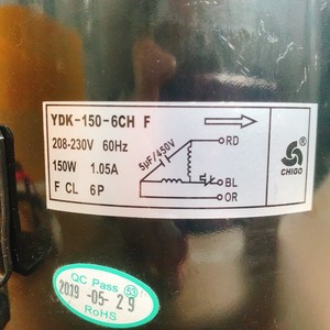 Motor Chigo Ydk-150-6ch F de 150W 208-230V 60Hz para Reemplazo de Ventilador Exterior de Aire Acondicionado - Product Image 1