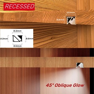 Barre lumineuse LED pour <span class=keywords><strong>armoire</strong></span> à <span class=keywords><strong>angle</strong></span> de 45 degrés, W15.5*H8.6, profilé en aluminium extrudé encastré pour décorations, pliage, découpe - Product Image 4