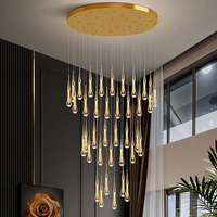 Lustre linéaire personnalisé en forme de goutte de pluie, villa, lampe de plafond moderne, cristal K9, luminaire suspendu LED pour décoration de mariage de luxe, escalier