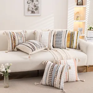 Renkli balıksırtı desen kabartmalı şerit yastık oturma odası kanepe yatak kafalık minder örtüsü