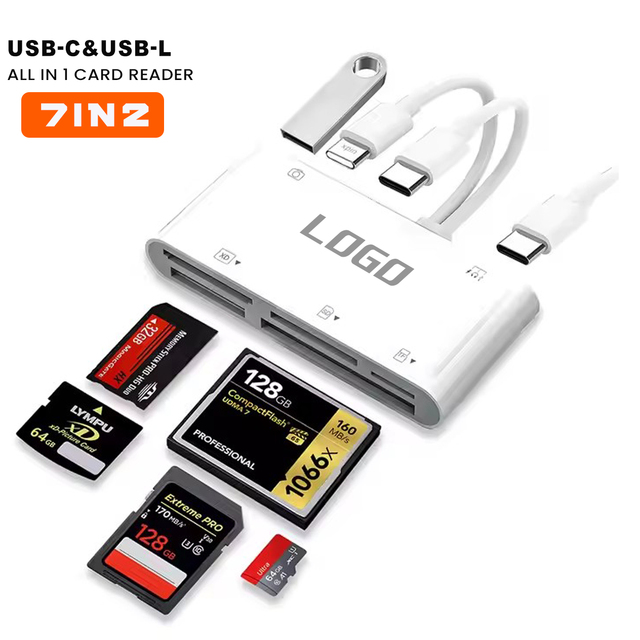 7 IN2 SD Card Reader for iPhone 16 Pad USB C and Dual Port Micro SD TF Memory Card Reader USB Adapter for Camera