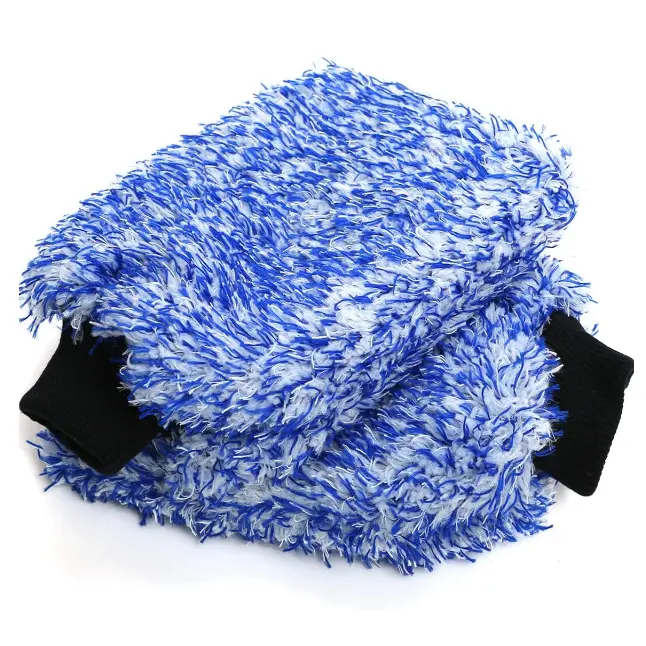 ถุงมือฟองน้ำล้างรถไมโครไฟเบอร์ถุงมือฟองน้ำหุ้มด้วยผ้ากำมะหยี่นุ่มวัสดุผ้าทำความสะอาดรถได้สะดวก
