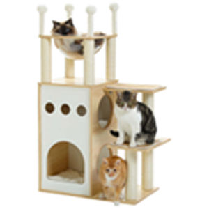 Árbol rascador de madera Tavion para gatos grandes con 4 niveles, 2 casas, 5 perchas, postes rascadores de sisal y nido - Product Image 4