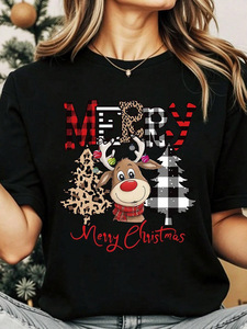 Personalizzabile stile natalizio di alta qualità il modello stampato simpatico cartone animato rilassante da <span class=keywords><strong>donna</strong></span> t-shirt a collo alto - Product Image 2