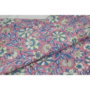 Tela de Algodón Suave con Estampado Floral en Bloques Rosa y Azul, Diseño Jaal, para Ropa de Verano, Tela Africana Hecha a Mano para Confección de Vestidos y Bolsos - Product Image 2