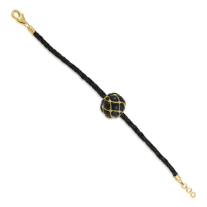 Braided <b>Leather</b> <b>Bracelet</b> with Diamond and Lattice-Carved Onyx Bead - Product Image 2