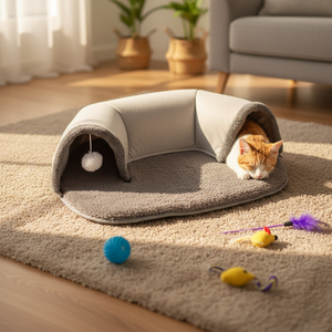 Tunnel pour chat en forme <span class=keywords><strong>de</strong></span> U, nid pour chat avec jouet, <span class=keywords><strong>maison</strong></span> pour chat en velours multifonctionnelle - Product Image 5