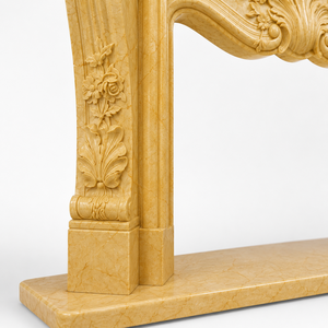 Traditional Marble <b>Fireplace</b> Mantel With Ornate Carving Golden Jade Stone Indoor Wood Burning Hearth For Dining Room - Product Image 5