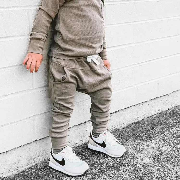 Custom Design Toddler Casual Boys Pants and Trousers Elastic Drawstring Waffle Jogger Pants For Boys