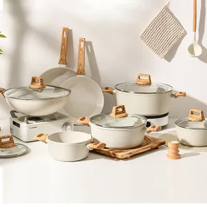 Panci masak dan panci aluminium Custom antilengket, Set peralatan masak dapur antilengket keramik