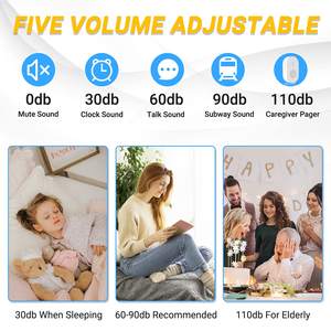 Daytech - Timbre Inalámbrico Portátil <span class=keywords><strong>para</strong></span> Cuidadores de Personas Mayores, 5 Niveles Ajustables de 0-110db, Recargable, con Botón de Emergencia SOS - Product Image 2