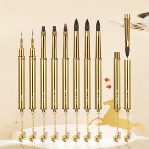 Ensemble de pinceaux à ongles avec manche métallique, stylo de dessin pour liner, logo personnalisé, vente en gros, pinceau professionnel pour manucure en gel UV, pinceau pour nail art - Product Image 1