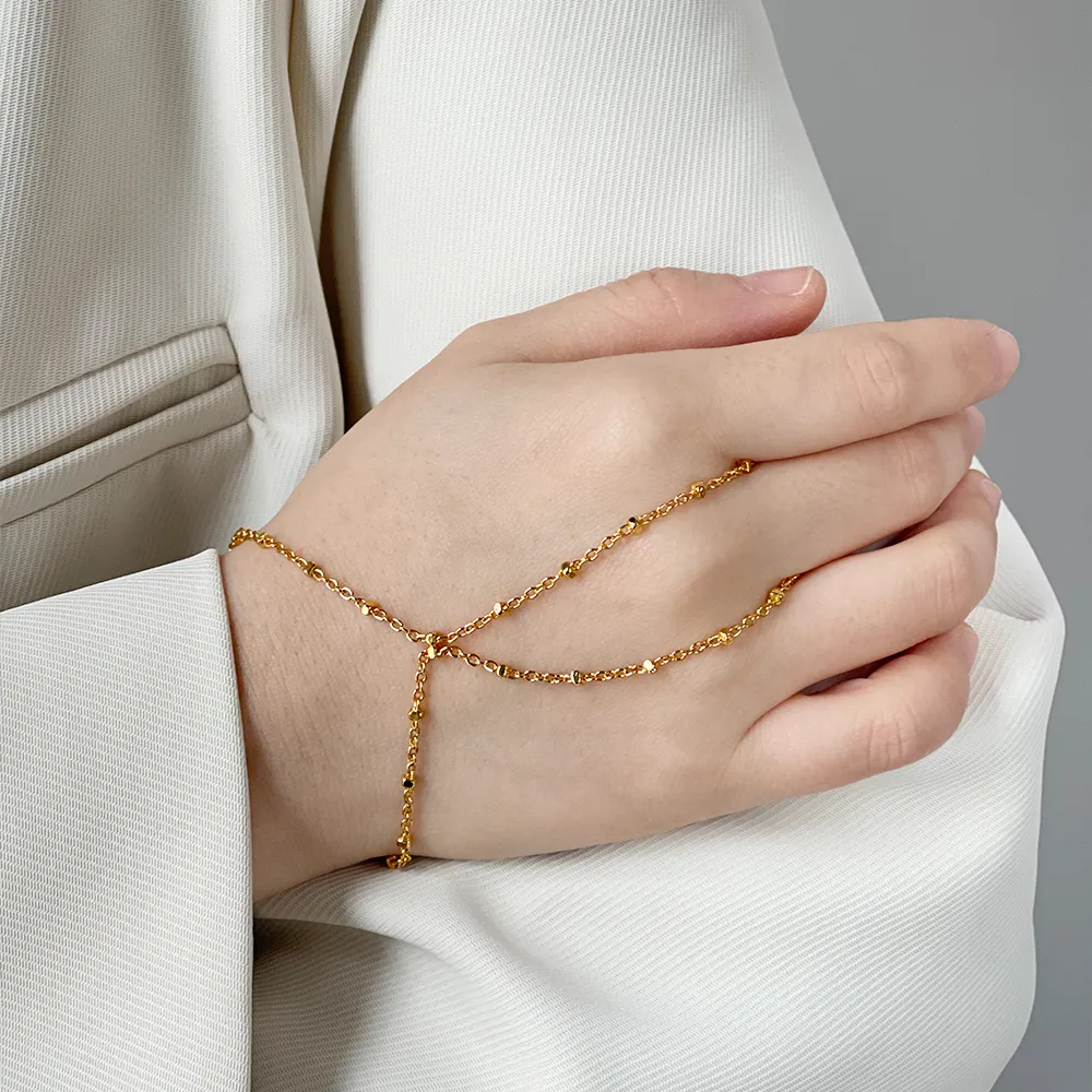 B0137 Minimalistische Gold Bead Chain Vinger Armband Voor Vrouwen Gypsy Boho Verstelbare Hand Chain Slave Armband Voor Sieraden Pulseras