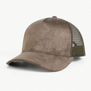 Casquettes en daim de haute qualité en gros, casquettes de camionneur personnalisées avec logo, casquettes de camionneur en daim à 5 panneaux avec maille - Product Image 2