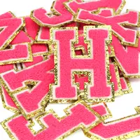 レターパッチローズピンク刺繍パッチ洋服アイロンタオルアルファベットゴールドスパンコールパッチ
