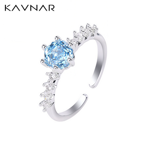 Blue Rose Cut Zircon <b>Open</b> <b>Ring</b> for Women Adjustable Claw Setting Silver Tone- Statement Finger Jewelry - Product Image 1