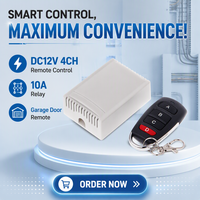 Interrupteurs à télécommande DC12V 4 canaux, relais 10A, code d'apprentissage, récepteur 433MHZ, télécommande de porte de garage, interrupteur d'alimentation à télécommande
