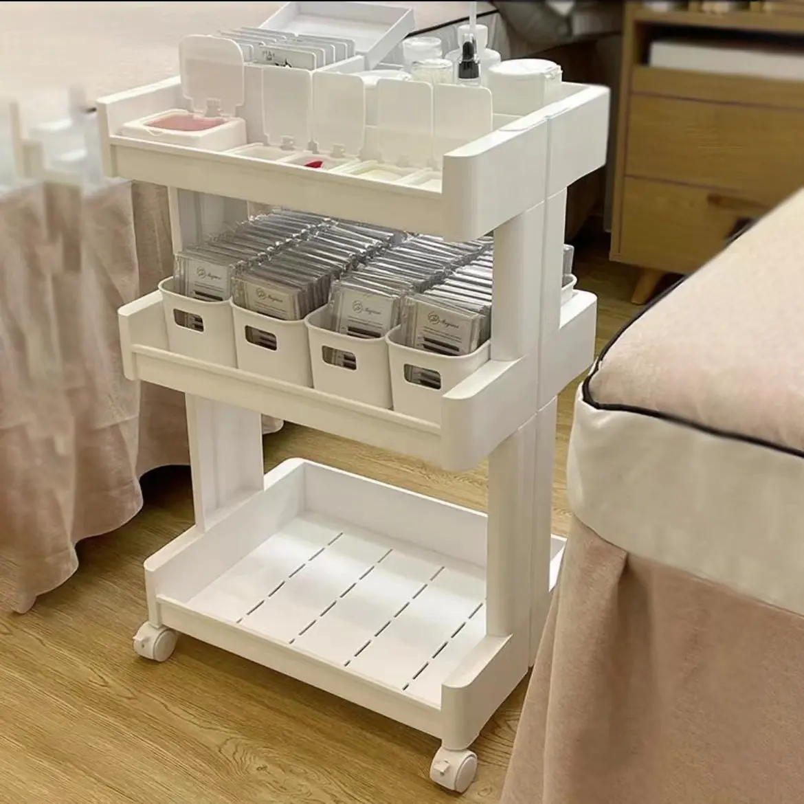Wholesale Smart Organizing Tray Movable White Plastic Beauty Salon Trolley Cart