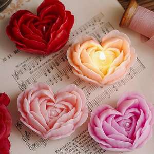 Ev dekor sevgililer günü koku hediye el yapımı özel soya balmumu parafin balmumu kalp gül şekli kokulu mum - Product Image 1