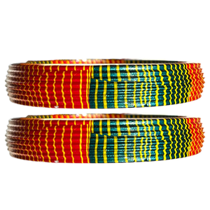 <b>Red</b> and Green Lac Bangles with Stylish Yellow Stripes Handmade Traditional Ethnic Jewelry for Women Wedding Festival Party Wear - Product Image 2