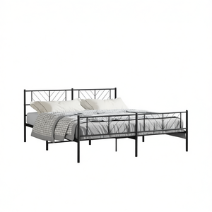 Moderno Letto in Metallo Nero con Struttura in Acciaio, Misura King Size, Base a Molle, Arredamento per Camera da Letto - Product Image 1