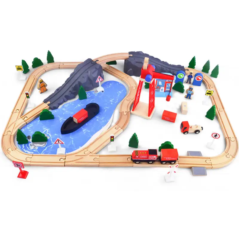 Kinder pädagogisches Spiel DIY-Zug-Schiene hölzernes Zugset Spielzeug für Kinder Zug-Spielzeug