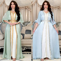 Robe Abaya Arabe du Moyen-Orient, Crochetée, Unie, Teinte, Taille Haute, Longueur Genou, Formelle, Très Vendue à l'International, Effet Filet Pailleté
