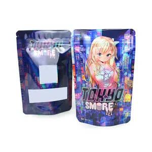 Embalagem personalizada 3.5g 7g Plaftic Impressão Holográfica Alimentos Doypack Folha de Alumínio Mylar Ziplock Mylar Saco à prova de cheiro