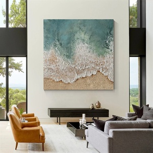 Peint à la main mer vague œuvre hôtel projet peinture murale pour bord de mer toile fresque contemporaine nature morte suspendue - Product Image 2