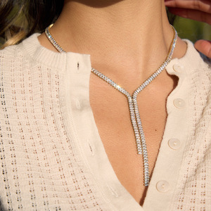 Collier en forme de Y avec pampille en zircon, en acier inoxydable plaqué or 18 carats, serti en canal, design géométrique, pour soirée et usage quotidien - Product Image 3