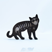 Décoration d'Halloween en bois : Lampe créative chat noir sculpté, ornements décoratifs pour maison hantée, usage intérieur