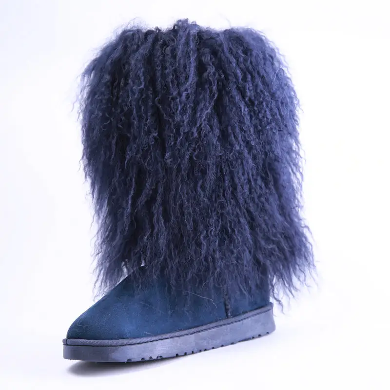 fashionable fluffy real mongolian lamb fur boots for women wholesale Mongolian boots