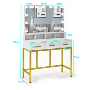 Wholesale Of New Products Glass Dressing Table,dresser with 3 drawers and 4 shelves white