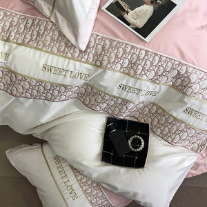 Nouvelle collection 2026 : Parure de lit de luxe haut de gamme en coton longue fibre, broderie patchwork, comprenant draps, taies d'oreiller et housses de couette (quatre pièces) - Product Image 5