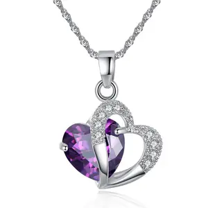 Kalung Liontin Hati Berlian Imitasi Kristal Klasik Bahan Tembaga Microinsert Zircon Kalung Hati Cinta untuk Kekasih