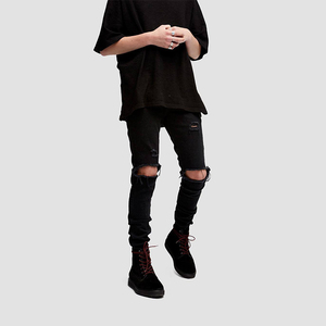 <span class=keywords><strong>Jeans</strong></span> de motard skinny déchirés avec bande adhésive pantalon <span class=keywords><strong>en</strong></span> denim coupe ajustée motos bermudas froissés <span class=keywords><strong>jeans</strong></span> troués au genou <span class=keywords><strong>homme</strong></span> - Product Image 1