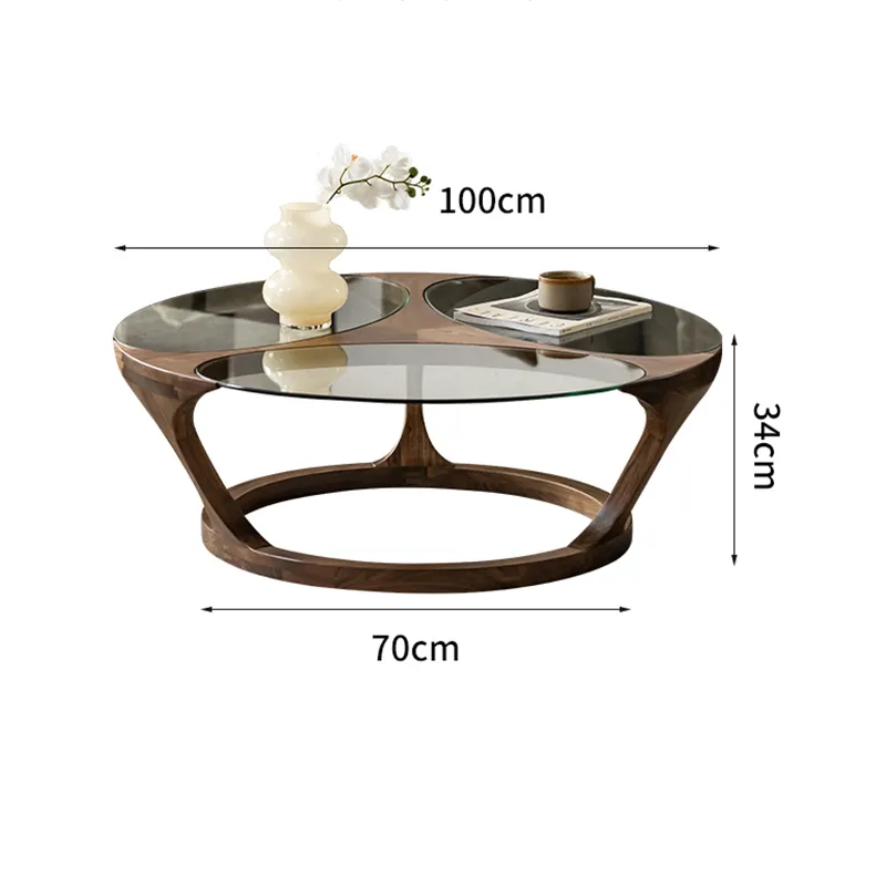 Design Living Room Furniture Coffee Table for Apartment Round Tempered Glass Top Ash Wood Modern Hotel furniture