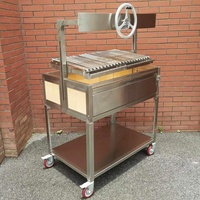 Barbecue en bois de 40 pouces en acier inoxydable avec briques réfractaires pour Parrilla/Asado/Santa Maria/Argentine, avec boîte en bois réglable pour intérieur/extérieur