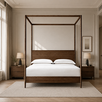 Lit à baldaquin classique moderne en chêne massif naturel, lit plateforme pour chambre principale, résidence de luxe, maison moderne