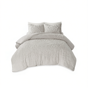 Ensemble de couette Royal Comfort en coton chenille capitonné, 3 pièces, literie classique pour la maison, beige clair - Product Image 1