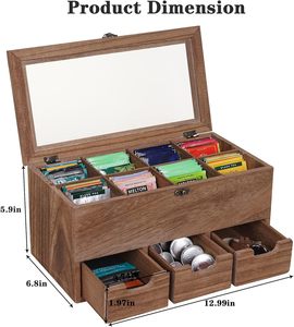 Trà Bằng Gỗ Hộp Trà Túi Tổ Chức Lưu Trữ 8 Ngăn Chủ Với 3 Ngăn Kéo Gói Cà Phê Đường Chất Ngọt Creamers <span class=keywords><strong>Container</strong></span> - Product Image 3