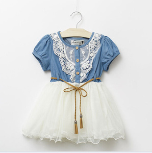 Summer Wholesale Children Clothing Fashioned Vintage 3-7 Years Old Short Sleeve Lace Dress Denim for Kids Girls From China - Product Image 2