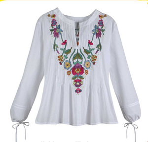 OEM alta calidad hermosa mujer moda formal algodón manga larga blusa bordada - Product Image 1
