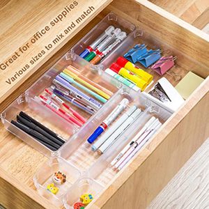 7 Pack Eco-Friendly Lightweight Transparent <b>Stackable</b> Multifunction <b>Drawer</b> Organizer Trays Set 4 Sizes <b>Plastic</b> Divider - Product Image 2