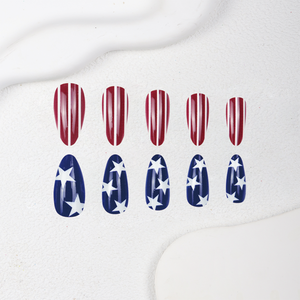 Faux ongles à presser en amande, motif drapeau américain, étoiles et rayures patriotiques, pour le 4 juillet, Jour de l'Indépendance, réutilisables, pour femmes, vente en gros usine - Product Image 3